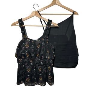 Old Navy Sleeveless Cami Tank Tops Floral Black Summer Sz L Lot of 2 Cottagecore